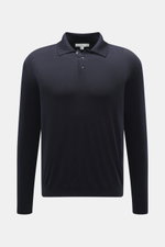 Malo Feinstrickpolo navy aus reiner Schurwolle, weicher Griff, feines Strickbild, Regular Fit, Polokragen, Drei-Knopf-Leiste, Rippbündchen, frontal fotografiert.