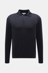 Malo Feinstrickpolo navy aus reiner Schurwolle, weicher Griff, feines Strickbild, Regular Fit, Polokragen, Drei-Knopf-Leiste, Rippbündchen, frontal fotografiert.