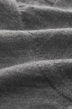 Nahaufnahme des graumelierten Malo Feinstrickpolos aus reine Schurwolle, weicher Griff, feines Strickbild, Regular Fit, Polokragen, Drei-Knopf-Leiste, Rippbündchen, Stoffdetail in Frontansicht.
