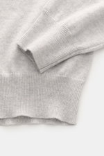 Close-up front view of the Gran Sasso Cashmere half-zip jumper light grey melange showing elastic rib cuffs, fine knit pattern, and soft pure cashmere fabric.