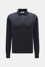 Gran Sasso Feinstrickpolo navy, leichtes Slim Fit Strickpolo mit Polokragen, Vier-Knopf-Leiste, Perlmuttknöpfen, Rippbündchen, aus Schurwolle, Cashmere, Seide, Frontansicht.