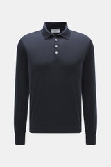 Gran Sasso Feinstrickpolo navy, leichtes Slim Fit Strickpolo mit Polokragen, Vier-Knopf-Leiste, Perlmuttknöpfen, Rippbündchen, aus Schurwolle, Cashmere, Seide, Frontansicht.