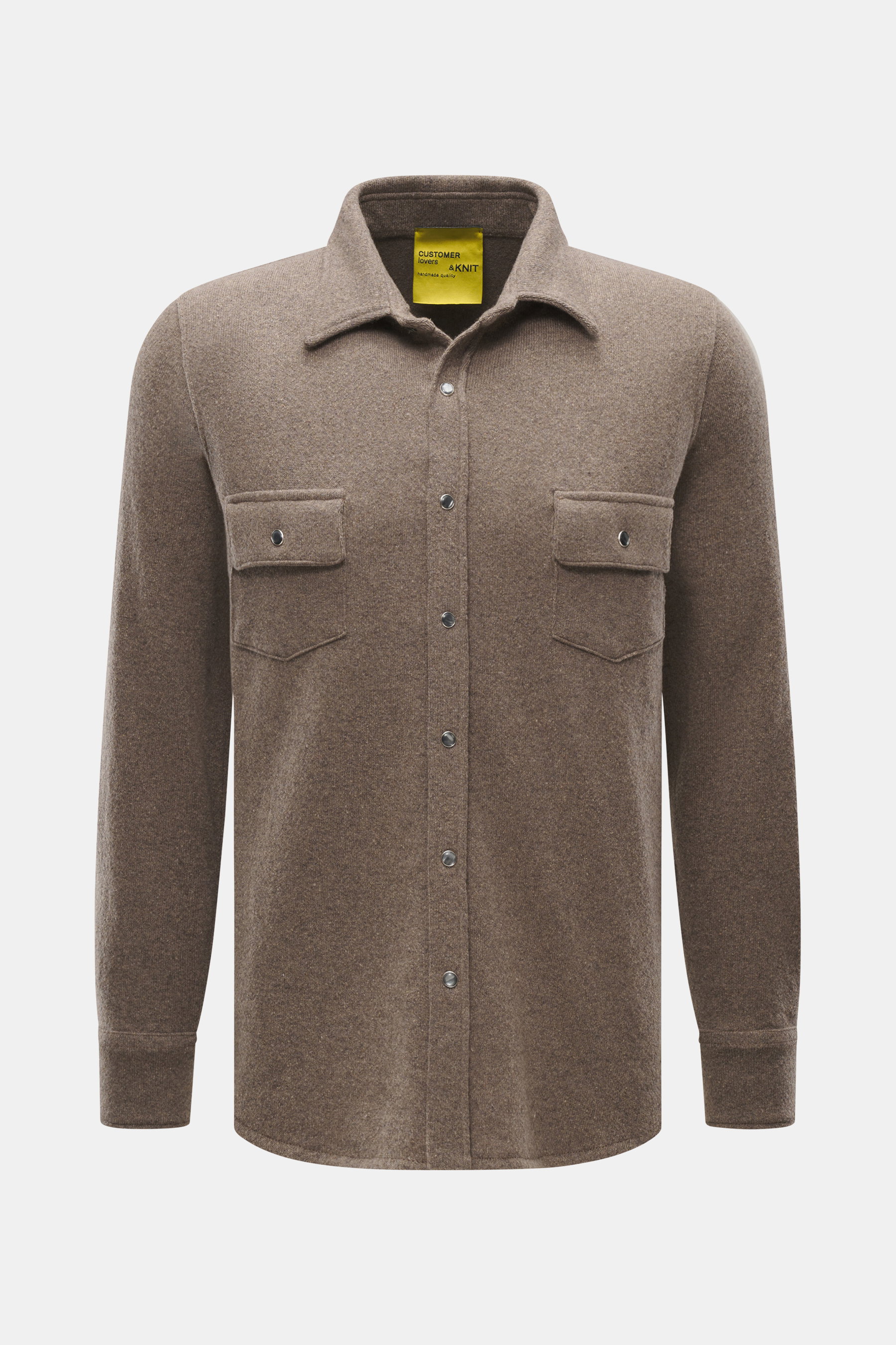 B.F. Knitwear Cashmere Strickhemd Kent-Kragen graubraun meliert