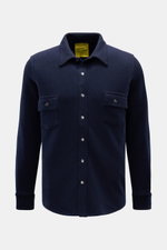 B.F. Knitwear Cashmere Strickhemd Kent-Kragen navy, frontal fotografiert, Slim Fit, reiner Cashmere, weicher Griff, Druckknopfleiste, aufgesetzte Brusttaschen.