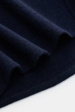 Nahaufnahme des feinen Strickbilds und weichen Griffs des B.F. Knitwear Cashmere Strickhemd Kent-Kragen navy, reine Cashmerequalität.