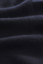 Della Ciana Troyer navy Detailaufnahme aus Nähe, feines Strickbild, weicher Griff, Mix aus Cashmere und Merinowolle, Regular Fit, Troyer-Kragen mit Reißverschluss, flexible Rippbündchen.