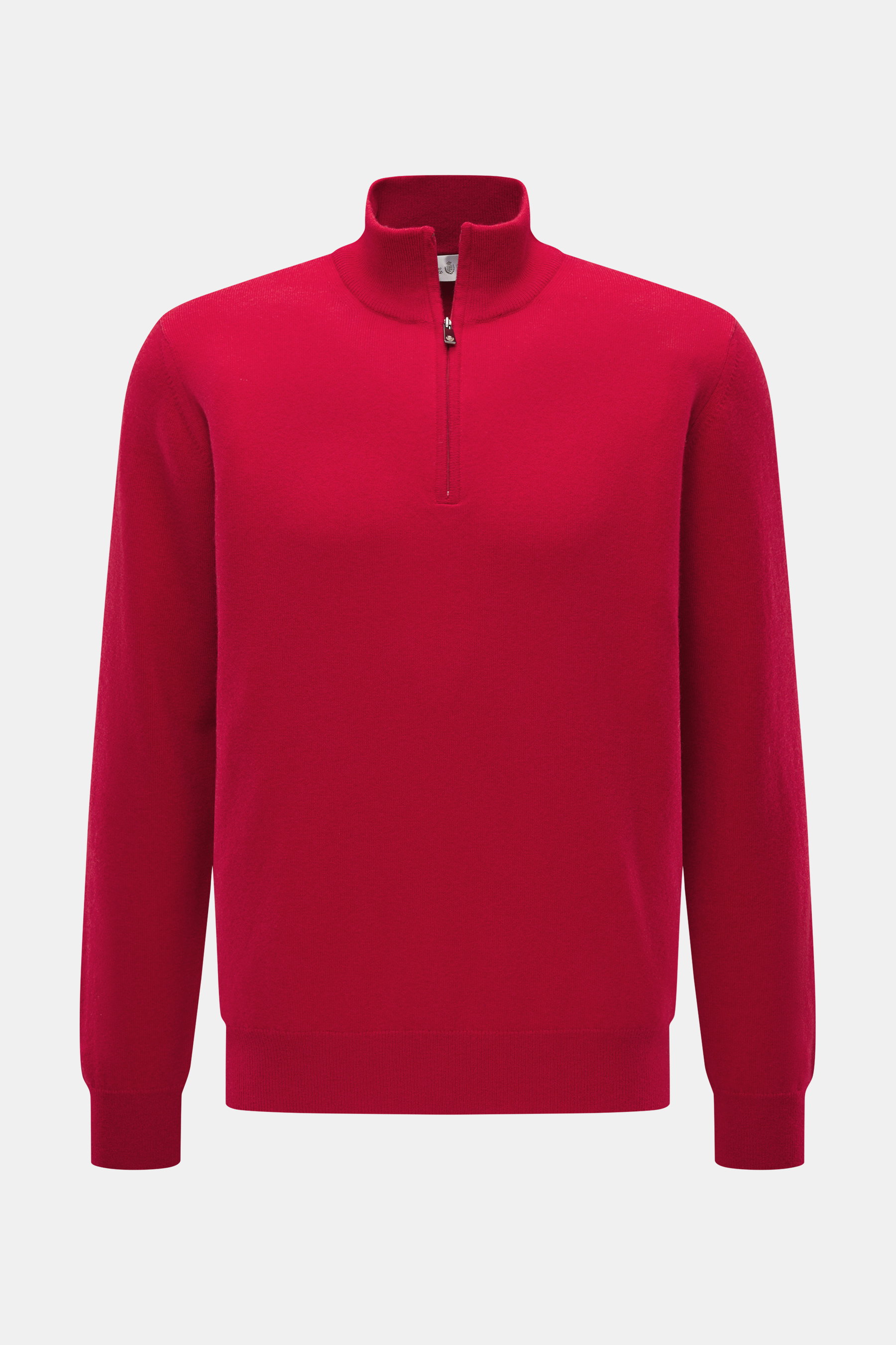 Vorderansicht des Della Ciana Troyer rot mit Troyer-Kragen und Reißverschluss, Regular Fit, feinem Strickbild, weichem Griff, Mix aus Cashmere und Merinowolle, flexiblen Rippbündchen.