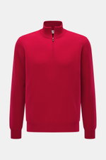 Vorderansicht des Della Ciana Troyer rot mit Troyer-Kragen und Reißverschluss, Regular Fit, feinem Strickbild, weichem Griff, Mix aus Cashmere und Merinowolle, flexiblen Rippbündchen.