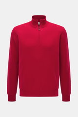 Vorderansicht des Della Ciana Troyer rot mit Troyer-Kragen und Reißverschluss, Regular Fit, feinem Strickbild, weichem Griff, Mix aus Cashmere und Merinowolle, flexiblen Rippbündchen.