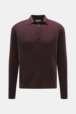 Kiefermann Merino Strickpolo 'Imano' bordeaux in Frontansicht, reine Merinowolle, weicher Griff, feines Strickbild, Oversized Fit, Polokragen, Drei-Knopf-Leiste.