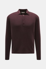 Kiefermann Merino Strickpolo 'Imano' bordeaux in Frontansicht, reine Merinowolle, weicher Griff, feines Strickbild, Oversized Fit, Polokragen, Drei-Knopf-Leiste.