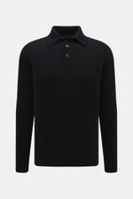 Filippo de Laurentiis Toyer schwarz, Frontansicht, mittelfeines Strickbild, Troyer-Kragen, Oversized Fit, weicher Griff aus Cashmere, Seide, Microfaser, flexible Rippbündchen.