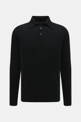 Filippo de Laurentiis Toyer schwarz, Frontansicht, mittelfeines Strickbild, Troyer-Kragen, Oversized Fit, weicher Griff aus Cashmere, Seide, Microfaser, flexible Rippbündchen.