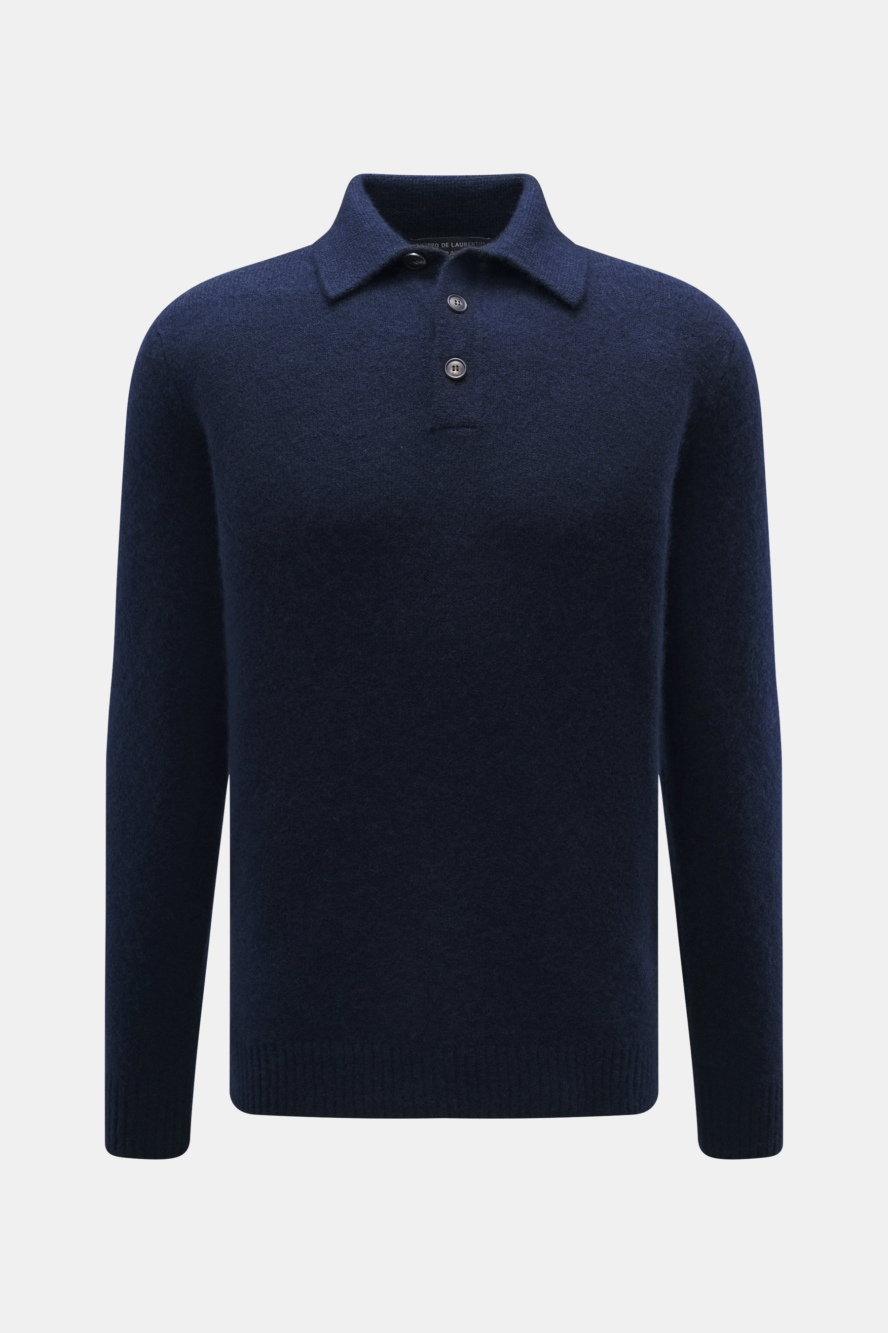 Front view of Filippo de Laurentiis Button-neck jumper navy, made of a mix of cashmere, silk, microfiber, very soft, voluminous feel, medium-fine knit, oversized fit, button-neck collar, flexible ribbed cuffs.