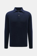 Filippo de Laurentiis Toyer navy in Frontansicht, mittelfeines Strickbild, Oversized Fit, Troyer-Kragen, Mix aus Cashmere, Seide, Microfaser, weicher Griff, flexible Rippbündchen.