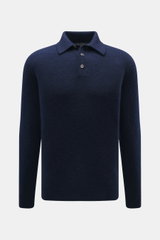 Filippo de Laurentiis Toyer navy in Frontansicht, mittelfeines Strickbild, Oversized Fit, Troyer-Kragen, Mix aus Cashmere, Seide, Microfaser, weicher Griff, flexible Rippbündchen.