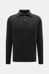 Filippo de Laurentiis Toyer dunkelgrau, frontale Nahaufnahme, mittelfeines Strickbild, Oversized Fit, Troyer-Kragen, weicher Griff, Mix aus Cashmere, Seide, Microfaser, flexible Rippbündchen.