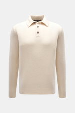 Filippo de Laurentiis Toyer creme, Frontansicht, mittelfeines Strickbild, Oversized Fit, Troyer-Kragen, weicher Griff, Rippbündchen, Mix Cashmere, Seide, Microfaser