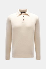 Filippo de Laurentiis Toyer creme, Frontansicht, mittelfeines Strickbild, Oversized Fit, Troyer-Kragen, weicher Griff, Rippbündchen, Mix Cashmere, Seide, Microfaser