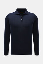 Barena Venezia Merino Strickpolo 'Pevaron Brunal' navy meliert, Slim Fit, Feinstrick aus Merinowolle, Polokragen, Drei-Knopf-Leiste, Rippbündchen, Frontansicht.