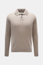 Allude Troyer beige meliert von vorne, Regular Fit, aus Schurwolle und Cashmere, weicher Griff, mittleres Strickbild, Stehkragen mit Vier-Knopf-Leiste, Rippbündchen.