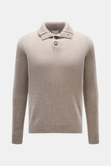 Allude Troyer beige meliert von vorne, Regular Fit, aus Schurwolle und Cashmere, weicher Griff, mittleres Strickbild, Stehkragen mit Vier-Knopf-Leiste, Rippbündchen.
