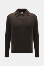 Allude Troyer dunkelbraun, frontal fotografiert, Regular Fit, mittelgrobes Strickbild, Stehkragen mit Vier-Knopf-Leiste, weicher Griff, Mix aus Schurwolle und Cashmere, komfortable Rippbündchen.