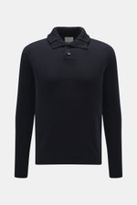 Allude Troyer navy, frontal fotografiert, Regular Fit, mittelgrobes Strickbild, Stehkragen mit Vier-Knopf-Leiste, Rippbündchen, Schurwolle-Cashmere-Mix, weich.