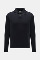 Allude Troyer navy, frontal fotografiert, Regular Fit, mittelgrobes Strickbild, Stehkragen mit Vier-Knopf-Leiste, Rippbündchen, Schurwolle-Cashmere-Mix, weich.