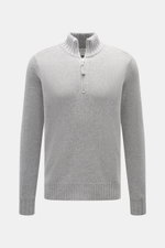 FTC Cashmere Troyer grau meliert, Frontansicht, feines Strickbild, Regular Fit, Troyer-Kragen mit Reißverschluss, weicher Griff, Rippbündchen, reiner Cashmere