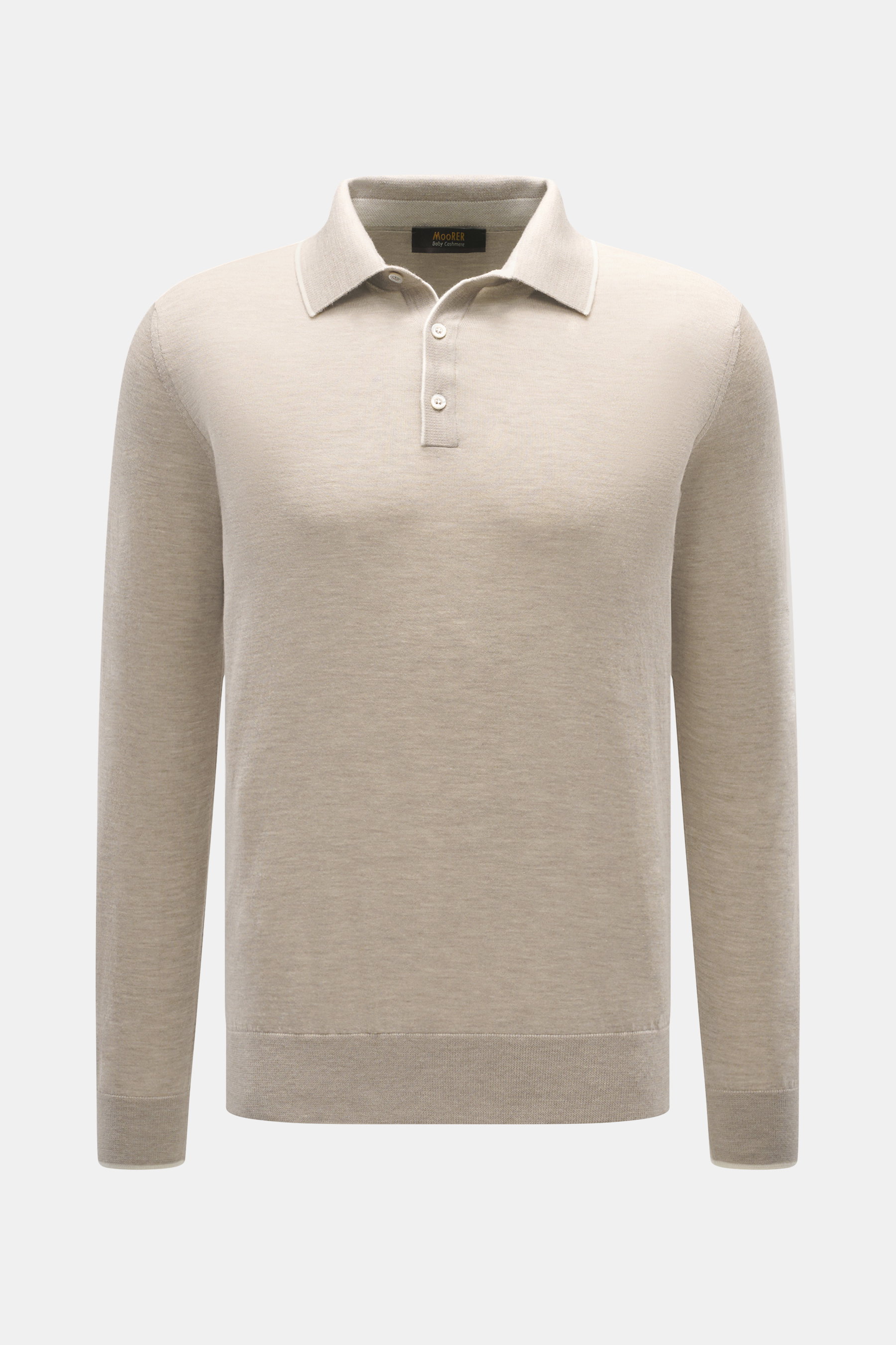 Moorer Cashmere Feinstrickpolo 'Teramo' beige meliert