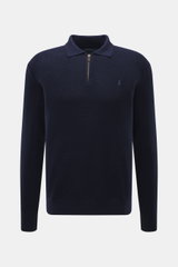 Polo Ralph Lauren Troyer navy aus reiner Wolle mit Strukturstrick, Troyer-Kragen, Reißverschluss und tonalem Polospieler-Stitching, Frontansicht.