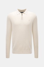 Polo Ralph Lauren Troyer creme, Frontansicht, Slim Fit aus reiner Wolle mit Strukturstrick, Troyer-Kragen mit Reißverschluss, Polospieler-Stitching.