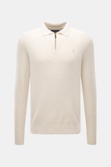 Polo Ralph Lauren Troyer creme, Frontansicht, Slim Fit aus reiner Wolle mit Strukturstrick, Troyer-Kragen mit Reißverschluss, Polospieler-Stitching.