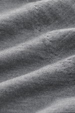 Close-up front view of B.F. Knitwear Merino knit polo grey melange fabric showing fine knit pattern, soft feel, knit from pure merino wool, regular fit, classic polo collar, and flexible ribbed cuffs.