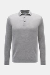 von Braun Merino Feinstrickpolo hellgrau, Slim Fit, reine Merinowolle, schmaler Polokragen, Drei-Knopf-Leiste, flexible Rippbündchen, Frontansicht