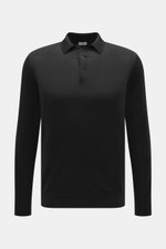 von Braun Merino Feinstrickpolo schwarz, Slim Fit, aus reiner Merinowolle, feines Strickbild, schmaler Polokragen, Drei-Knopf-Leiste, Frontansicht