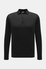 von Braun Merino Feinstrickpolo schwarz, Slim Fit, aus reiner Merinowolle, feines Strickbild, schmaler Polokragen, Drei-Knopf-Leiste, Frontansicht