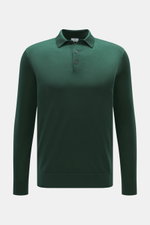 von Braun Merino Feinstrickpolo dunkelgrün, Slim Fit, aus reiner Merinowolle, feines Strickbild, schmaler Polokragen, Drei-Knopf-Leiste, Frontansicht