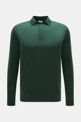 von Braun Merino Feinstrickpolo dunkelgrün, Slim Fit, aus reiner Merinowolle, feines Strickbild, schmaler Polokragen, Drei-Knopf-Leiste, Frontansicht