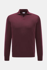 von Braun Merino Feinstrickpolo bordeaux, Frontansicht, Slim Fit, offener Skipper-Kragen, reine Merinowolle, weicher Griff, feines Strickbild, flexible Rippbündchen