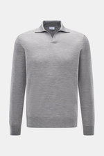 von Braun Merino Feinstrickpolo hellgrau mit offenem Skipper-Kragen, Slim Fit, aus reiner Merinowolle, weicher Griff, feines Strickbild, flexible Rippbündchen, Frontalansicht