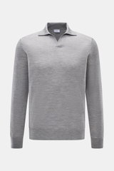 von Braun Merino Feinstrickpolo hellgrau mit offenem Skipper-Kragen, Slim Fit, aus reiner Merinowolle, weicher Griff, feines Strickbild, flexible Rippbündchen, Frontalansicht