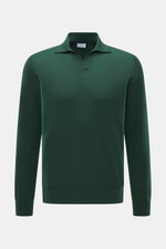 von Braun Merino Feinstrickpolo dunkelgrün, Slim Fit, mit offenem Skipper-Kragen, flexible Rippbündchen, feines Strickbild, Frontansicht