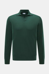 von Braun Merino Feinstrickpolo dunkelgrün, Slim Fit, mit offenem Skipper-Kragen, flexible Rippbündchen, feines Strickbild, Frontansicht