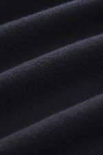 Close-up front view of the navy Moorer Cashmere troyer 'Terni-WY' showing soft, pure cashmere with fine knit, slim fit, zipper collar, and rib cuffs.