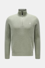 Polo Ralph Lauren Half-zip jumper mint green shown from the front, made of pure cotton with a half-zip collar, tonal polo player stitching, ribbed bands, medium-fine knit, regular fit, slightly robust to the touch. A essential for mild days: This half-zip