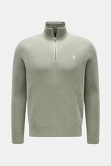 Polo Ralph Lauren Half-zip jumper mint green shown from the front, made of pure cotton with a half-zip collar, tonal polo player stitching, ribbed bands, medium-fine knit, regular fit, slightly robust to the touch. A essential for mild days: This half-zip