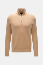Front view of Polo Ralph Lauren Half-zip jumper camel mottled in slim fit cotton with half-zip collar, tonal polo player stitching, and ribbed bands. 

<p>A essential for mild days: This half-zip jumper by POLO RALPH LAUREN is made of high-quality cotton 
