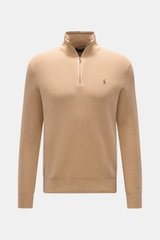 Front view of Polo Ralph Lauren Half-zip jumper camel mottled in slim fit cotton with half-zip collar, tonal polo player stitching, and ribbed bands. 

<p>A essential for mild days: This half-zip jumper by POLO RALPH LAUREN is made of high-quality cotton 